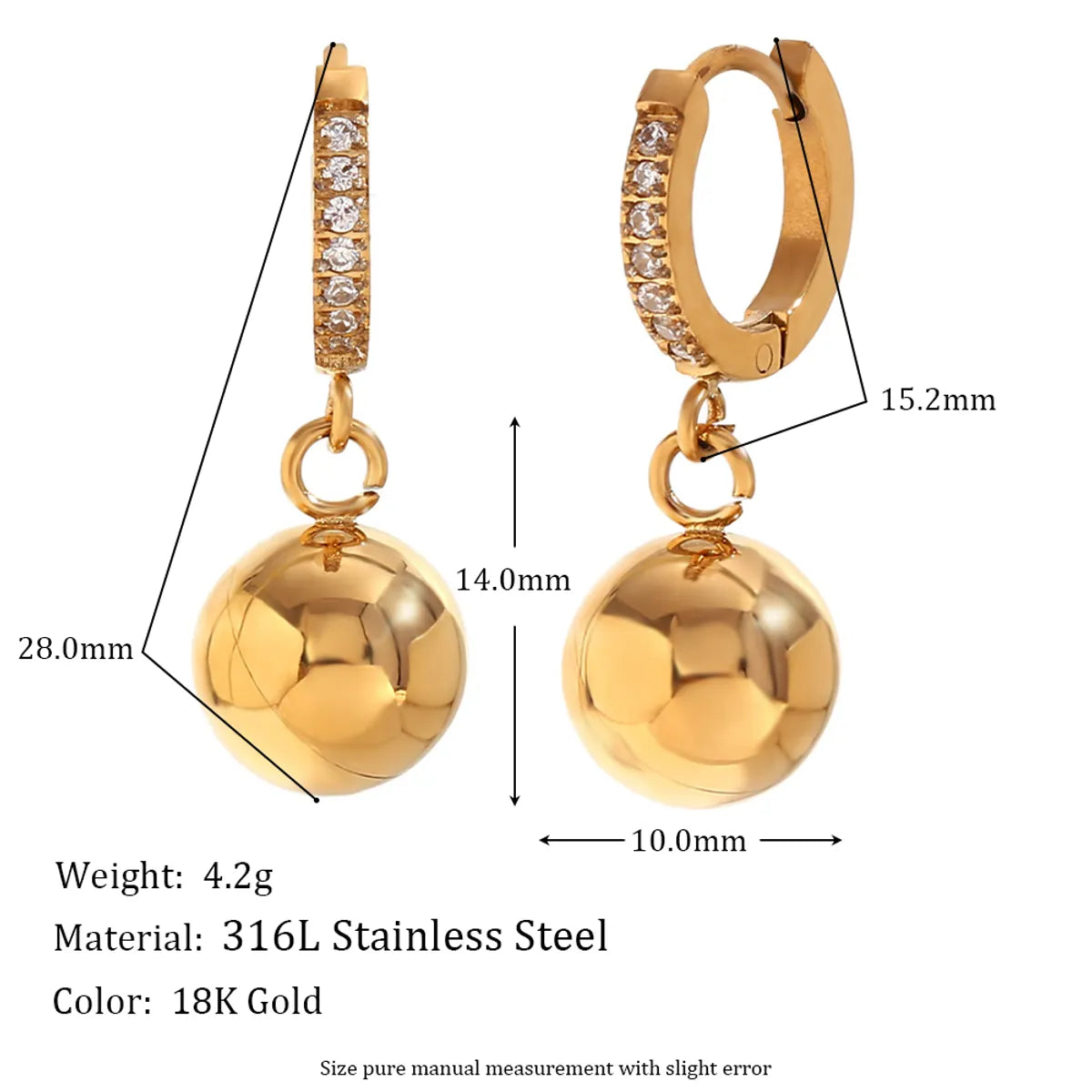 1 Pair Simple Style Classic Style Star Ball Inlay 304 Stainless Steel Rhinestones 18K Gold Plated Drop Earrings