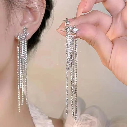 1 Pair Simple Style Classic Style Star Inlay Alloy Rhinestones Drop Earrings