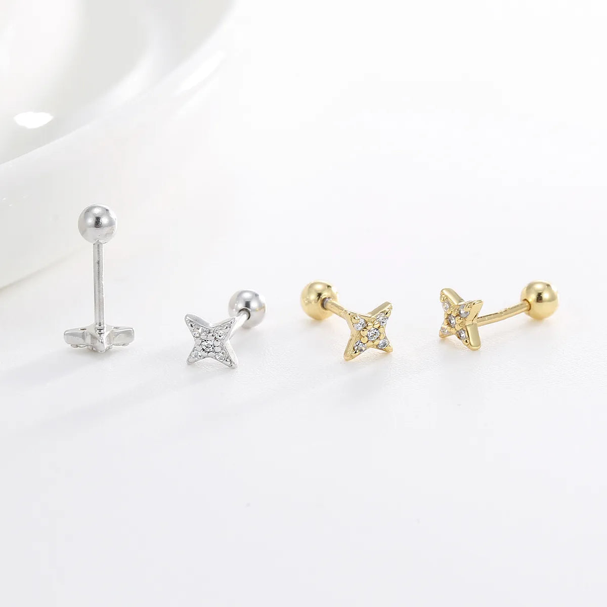 1 Pair Simple Style Classic Style Star Inlay Sterling Silver Rhinestones Ear Studs