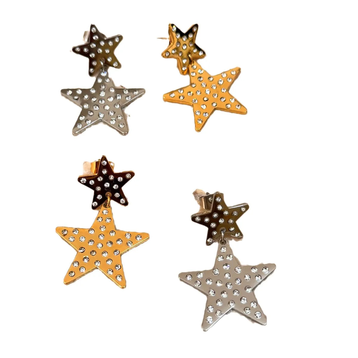 1 Pair Simple Style Classic Style Star Inlay Titanium Steel Rhinestones Drop Earrings