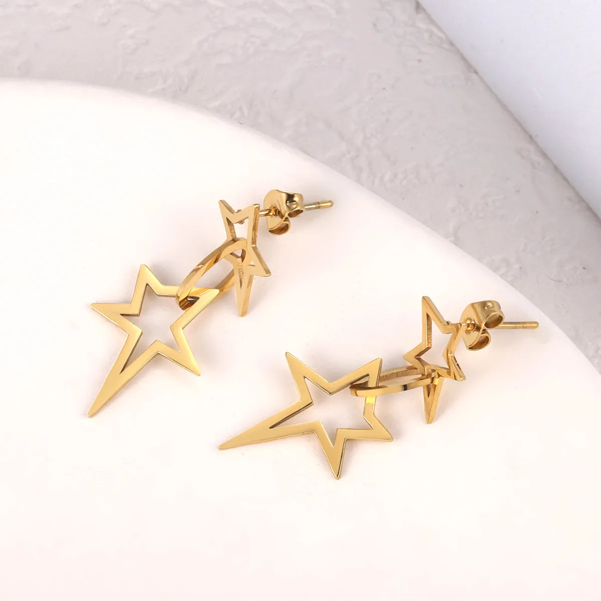 1 Pair Simple Style Classic Style Star Plating 304 Stainless Steel 14K Gold Plated Drop Earrings