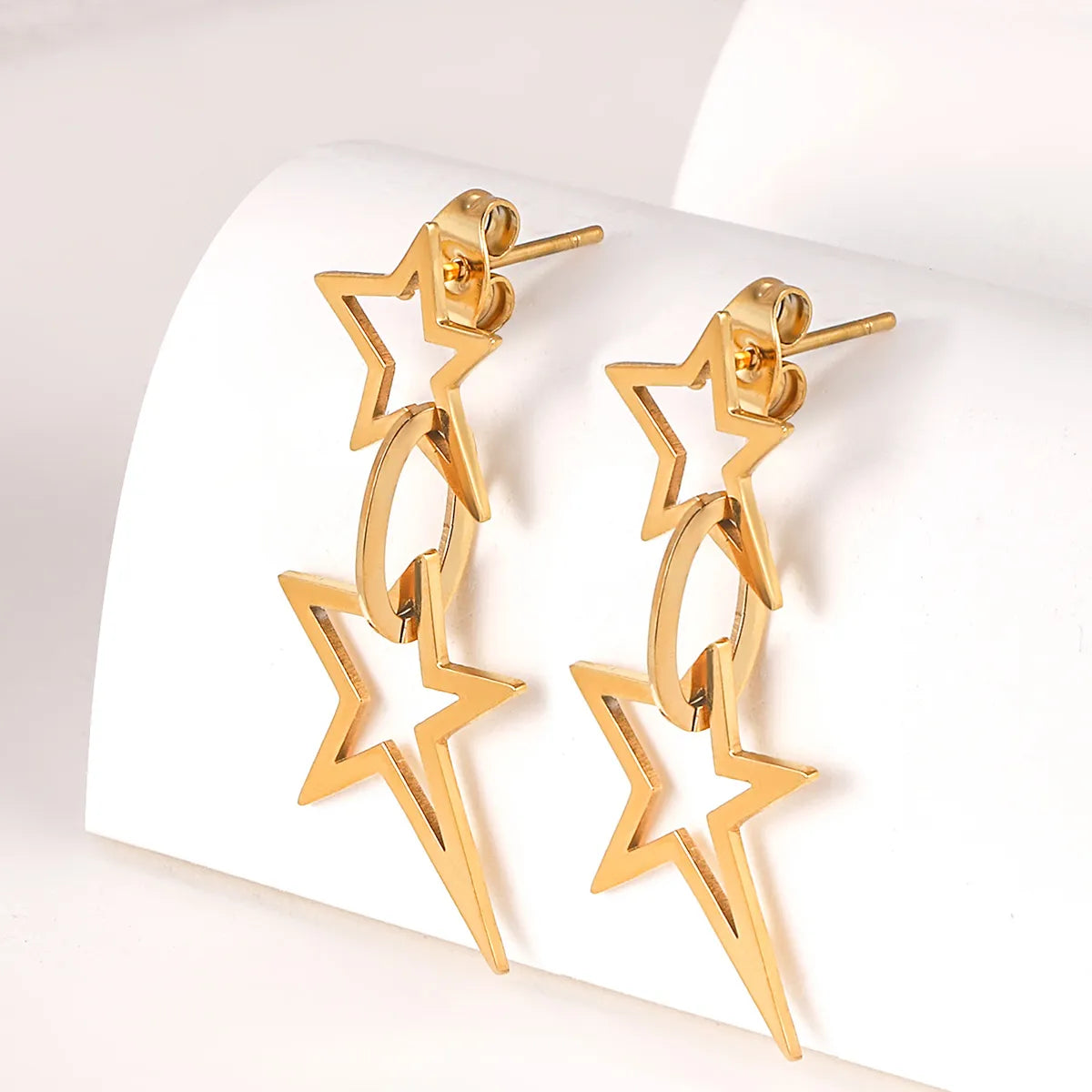 1 Pair Simple Style Classic Style Star Plating 304 Stainless Steel 14K Gold Plated Drop Earrings