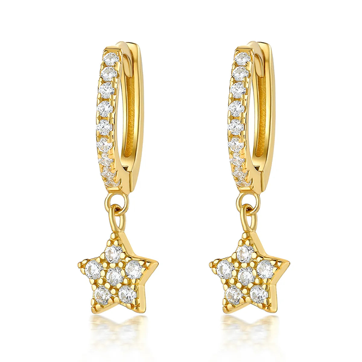 1 Pair Simple Style Classic Style Star Plating Inlay Sterling Silver Zircon 18k Gold Plated Rhodium Plated Drop Earrings