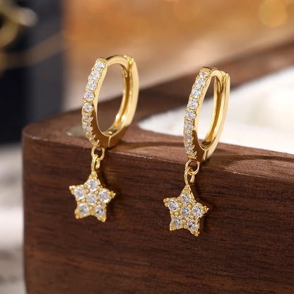 1 Pair Simple Style Classic Style Star Plating Inlay Sterling Silver Zircon 18k Gold Plated Rhodium Plated Drop Earrings