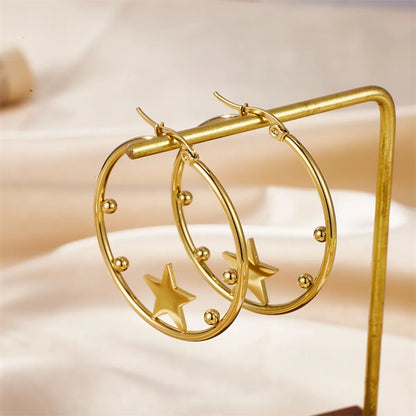 1 Pair Simple Style Classic Style Star Tree Snake Plating Stainless Steel 18k Gold Plated Earrings