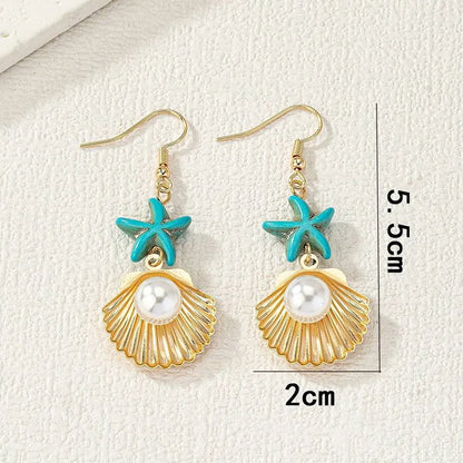 1 Pair Simple Style Classic Style Starfish Inlay Copper Pearl Drop Earrings