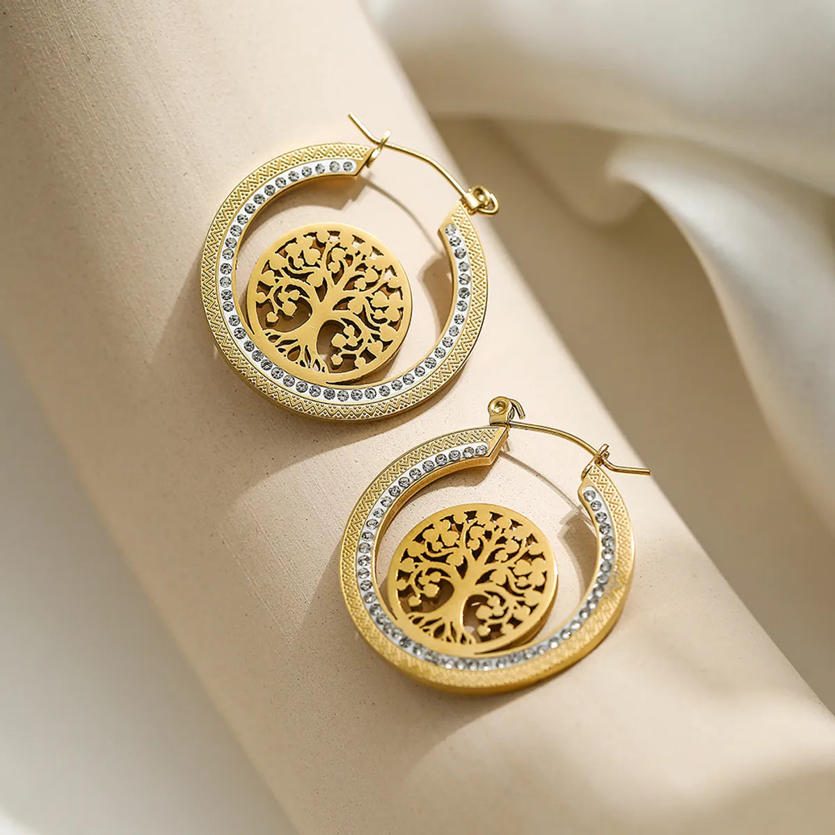 1 Pair Simple Style Classic Style Tree Plating Inlay Titanium Steel Zircon 18k Gold Plated Earrings