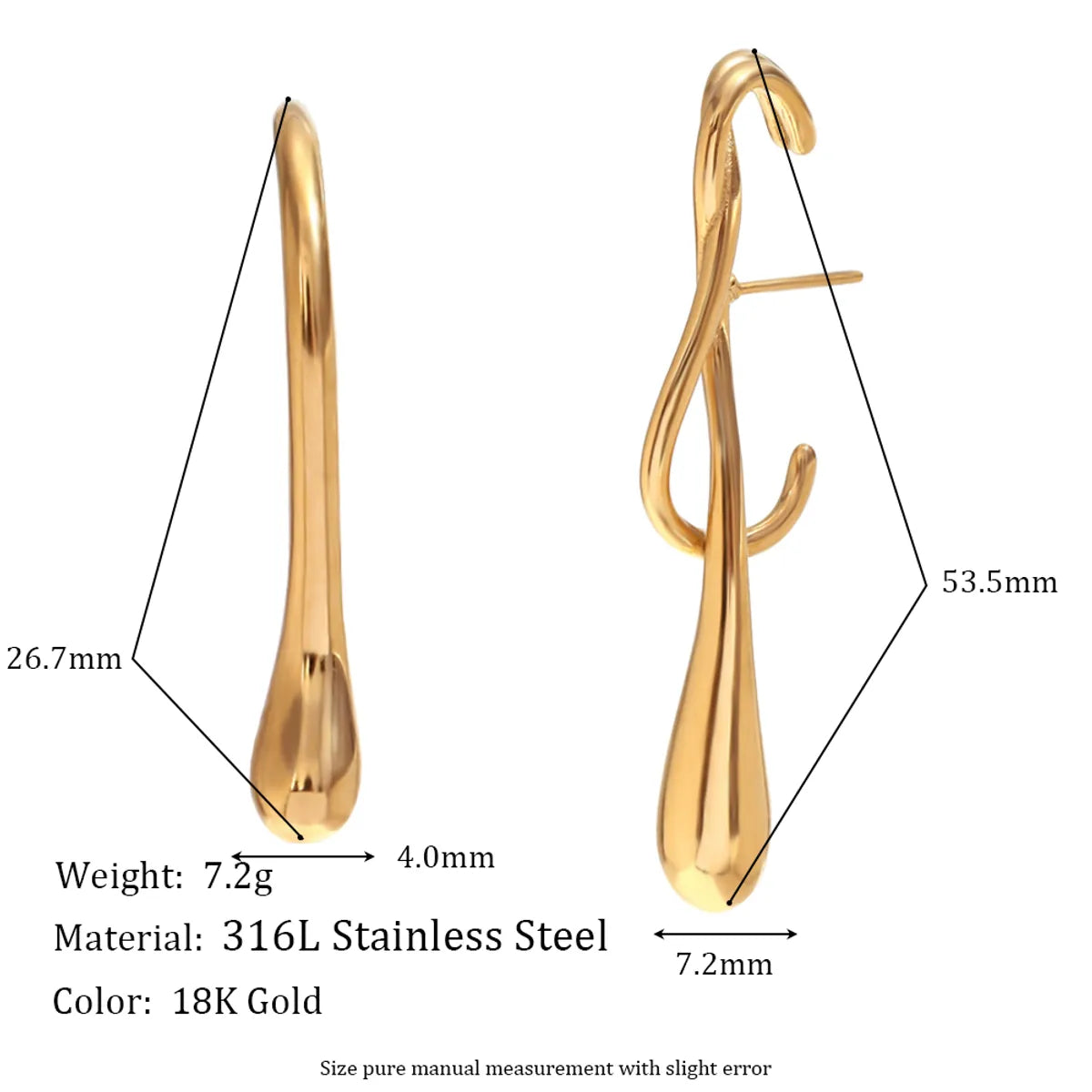 1 Pair Simple Style Classic Style Water Droplets Asymmetrical 304 Stainless Steel 18K Gold Plated Ear Studs