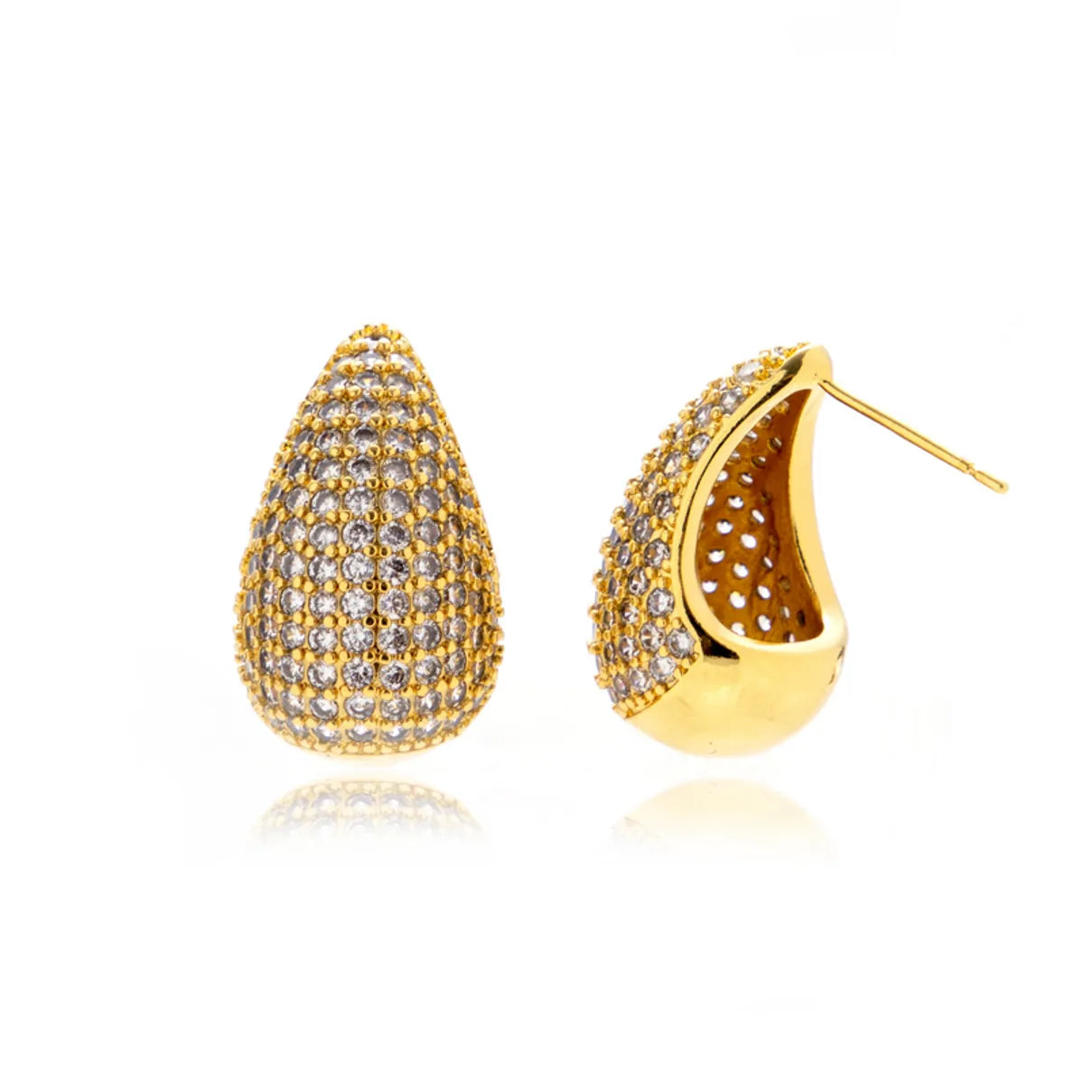 1 Pair Simple Style Classic Style Water Droplets Enamel Plating Inlay Copper Rhinestones 18k Gold Plated Ear Studs