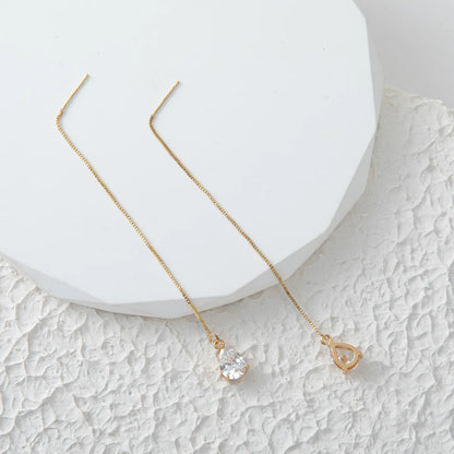 1 Pair Simple Style Classic Style Water Droplets Inlay Copper Zircon Gold Plated Ear Line