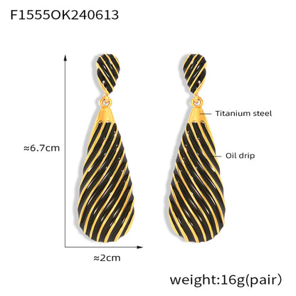 1 Pair Simple Style Classic Style Water Droplets Lines Enamel Plating 304 Stainless Steel 18K Gold Plated Drop Earrings