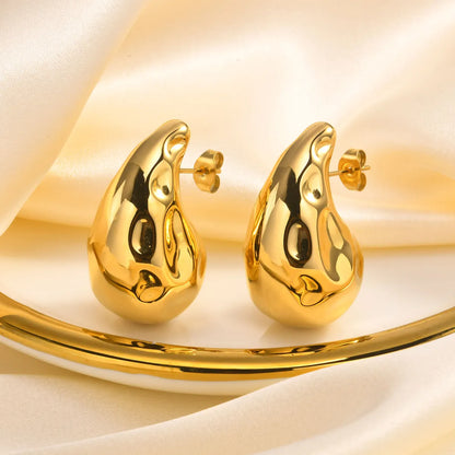 1 Pair Simple Style Classic Style Water Droplets Plating 201 Stainless Steel 18K Gold Plated Ear Studs