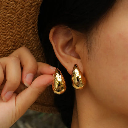 1 Pair Simple Style Classic Style Water Droplets Plating 201 Stainless Steel 18K Gold Plated Ear Studs