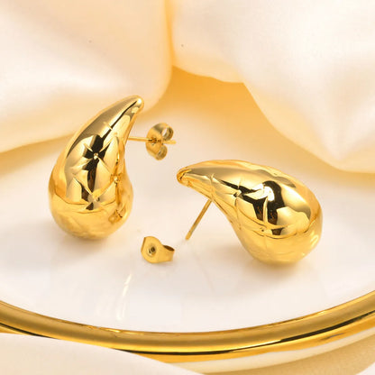 1 Pair Simple Style Classic Style Water Droplets Plating 201 Stainless Steel 18K Gold Plated Ear Studs