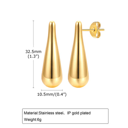 1 Pair Simple Style Classic Style Water Droplets Plating 201 Stainless Steel 18K Gold Plated Ear Studs