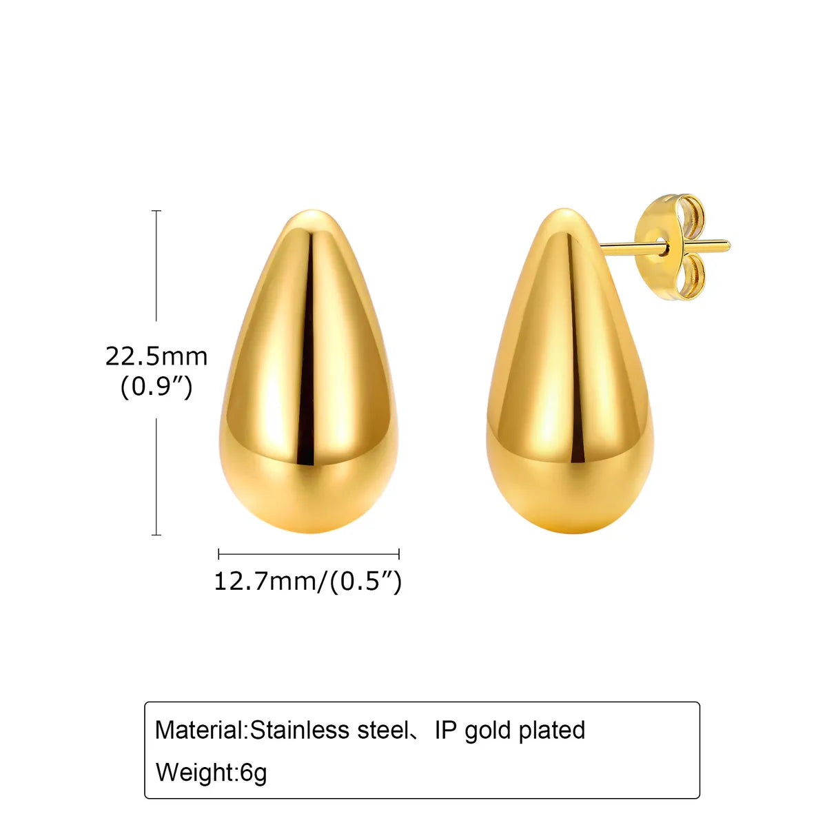 1 Pair Simple Style Classic Style Water Droplets Plating 201 Stainless Steel 18K Gold Plated Ear Studs