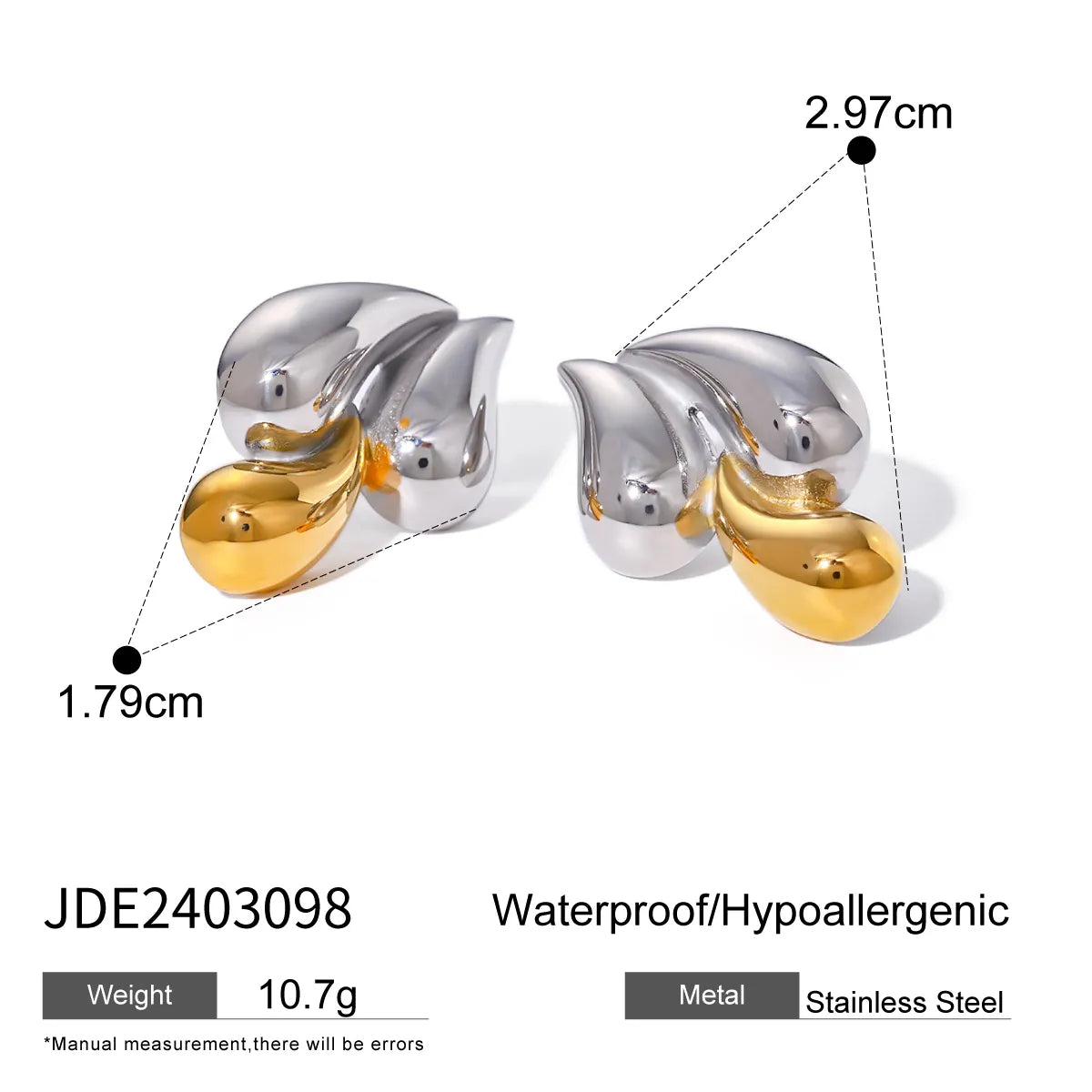 1 Pair Simple Style Classic Style Water Droplets Plating 316 Stainless Steel  18K Gold Plated Ear Studs