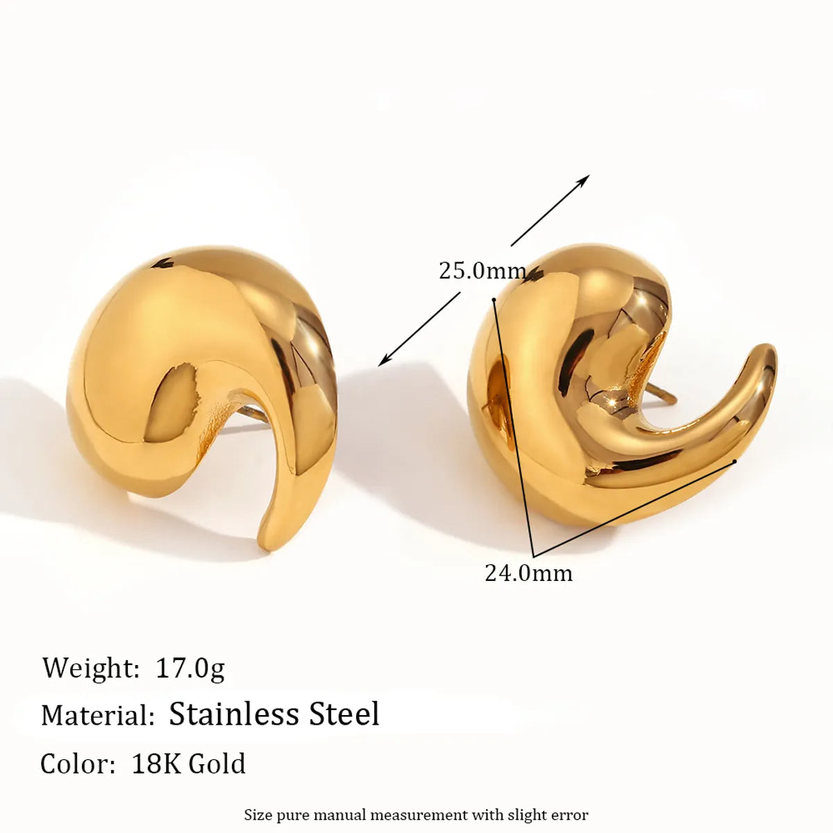 1 Pair Simple Style Classic Style Water Droplets Plating Stainless Steel 18k Gold Plated Ear Studs