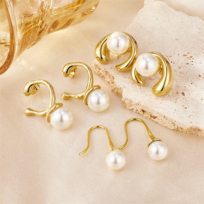 1 Pair Simple Style Classic Style Water Droplets Plating Stainless Steel Imitation Pearl 18k Gold Plated Earrings