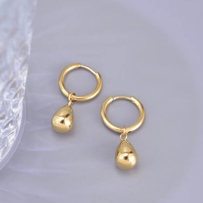 1 Pair Simple Style Classic Style Water Droplets Solid Color 304 Stainless Steel Titanium Steel 18K Gold Plated Drop Earrings