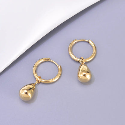 1 Pair Simple Style Classic Style Water Droplets Solid Color 304 Stainless Steel Titanium Steel 18K Gold Plated Drop Earrings