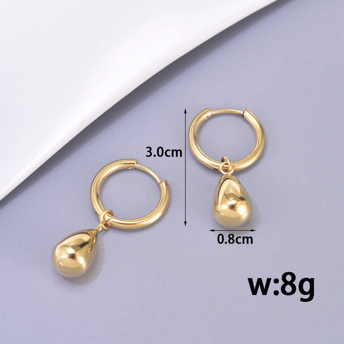 1 Pair Simple Style Classic Style Water Droplets Solid Color 304 Stainless Steel Titanium Steel 18K Gold Plated Drop Earrings