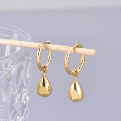 1 Pair Simple Style Classic Style Water Droplets Solid Color 304 Stainless Steel Titanium Steel 18K Gold Plated Drop Earrings