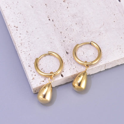 1 Pair Simple Style Classic Style Water Droplets Solid Color 304 Stainless Steel Titanium Steel 18K Gold Plated Drop Earrings