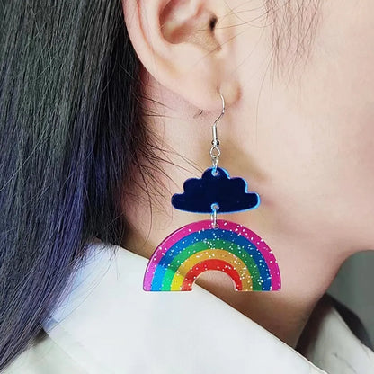 1 Pair Simple Style Clouds Rainbow Patchwork Metal Ear Hook