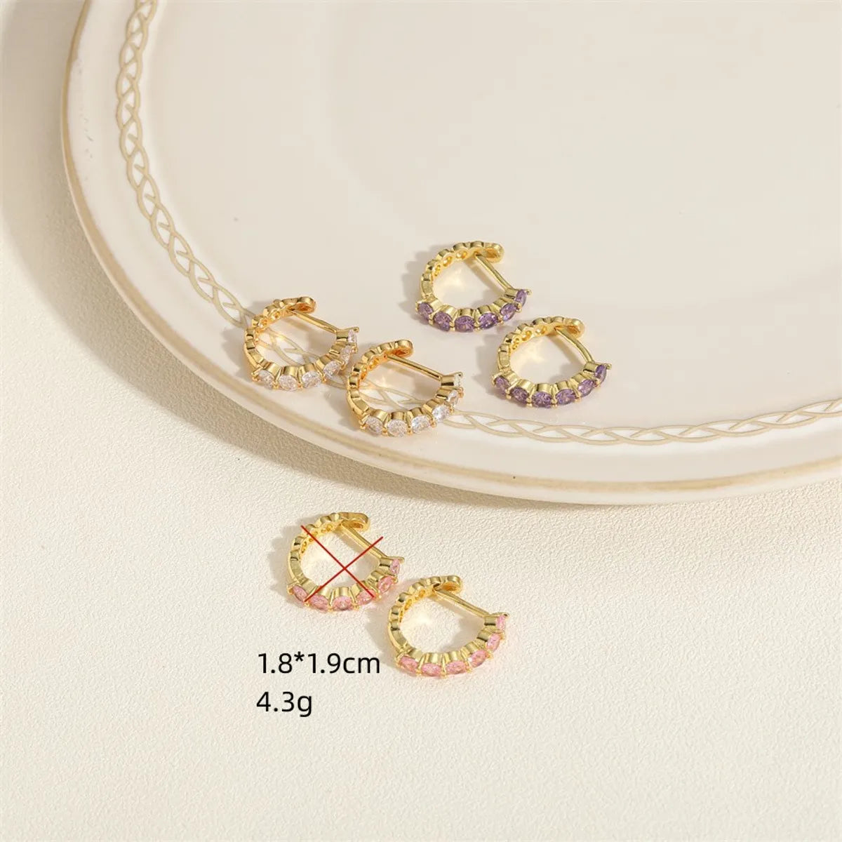 1 Pair Simple Style Color Block Plating Inlay Brass Zircon 14k Gold Plated Hoop Earrings