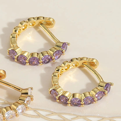 1 Pair Simple Style Color Block Plating Inlay Brass Zircon 14k Gold Plated Hoop Earrings