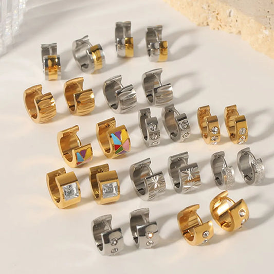 1 Pair Simple Style Color Block Plating Inlay Stainless Steel Rhinestones 18k Gold Plated Earrings