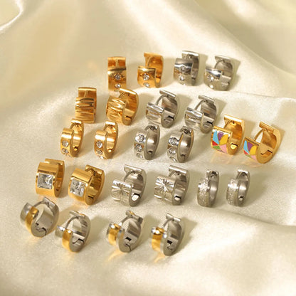 1 Pair Simple Style Color Block Plating Inlay Stainless Steel Rhinestones 18k Gold Plated Earrings