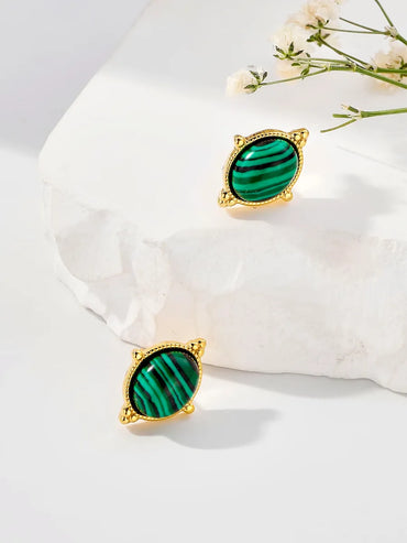 1 Pair Simple Style Color Block Plating Inlay Stainless Steel Turquoise 18k Gold Plated Ear Studs