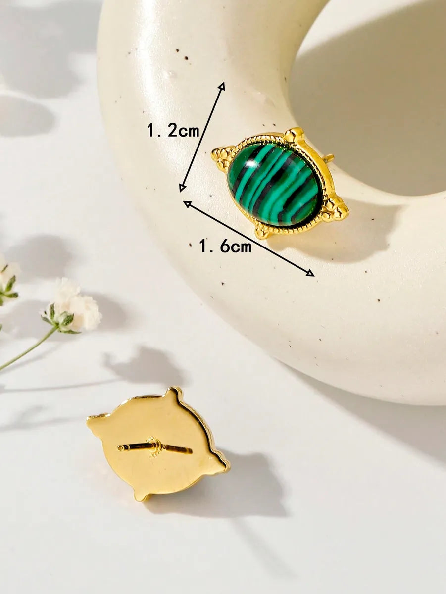 1 Pair Simple Style Color Block Plating Inlay Stainless Steel Turquoise 18k Gold Plated Ear Studs