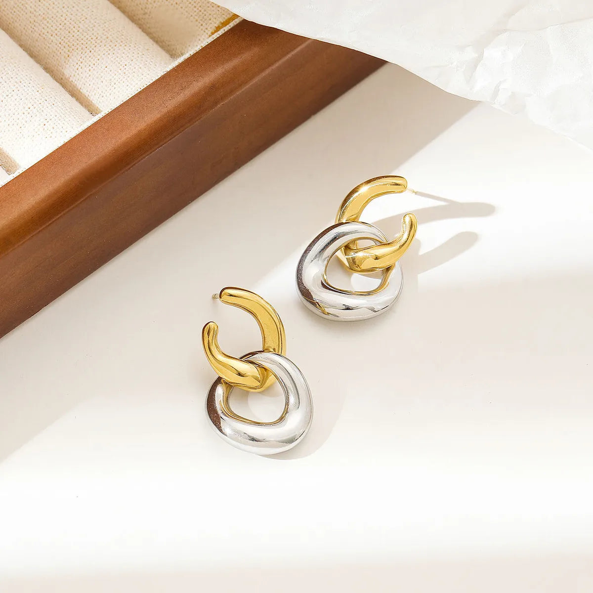 1 Pair Simple Style Color Block Plating 304 Stainless Steel Gold Plated Drop Earrings