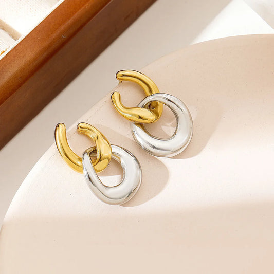 1 Pair Simple Style Color Block Plating 304 Stainless Steel Gold Plated Drop Earrings