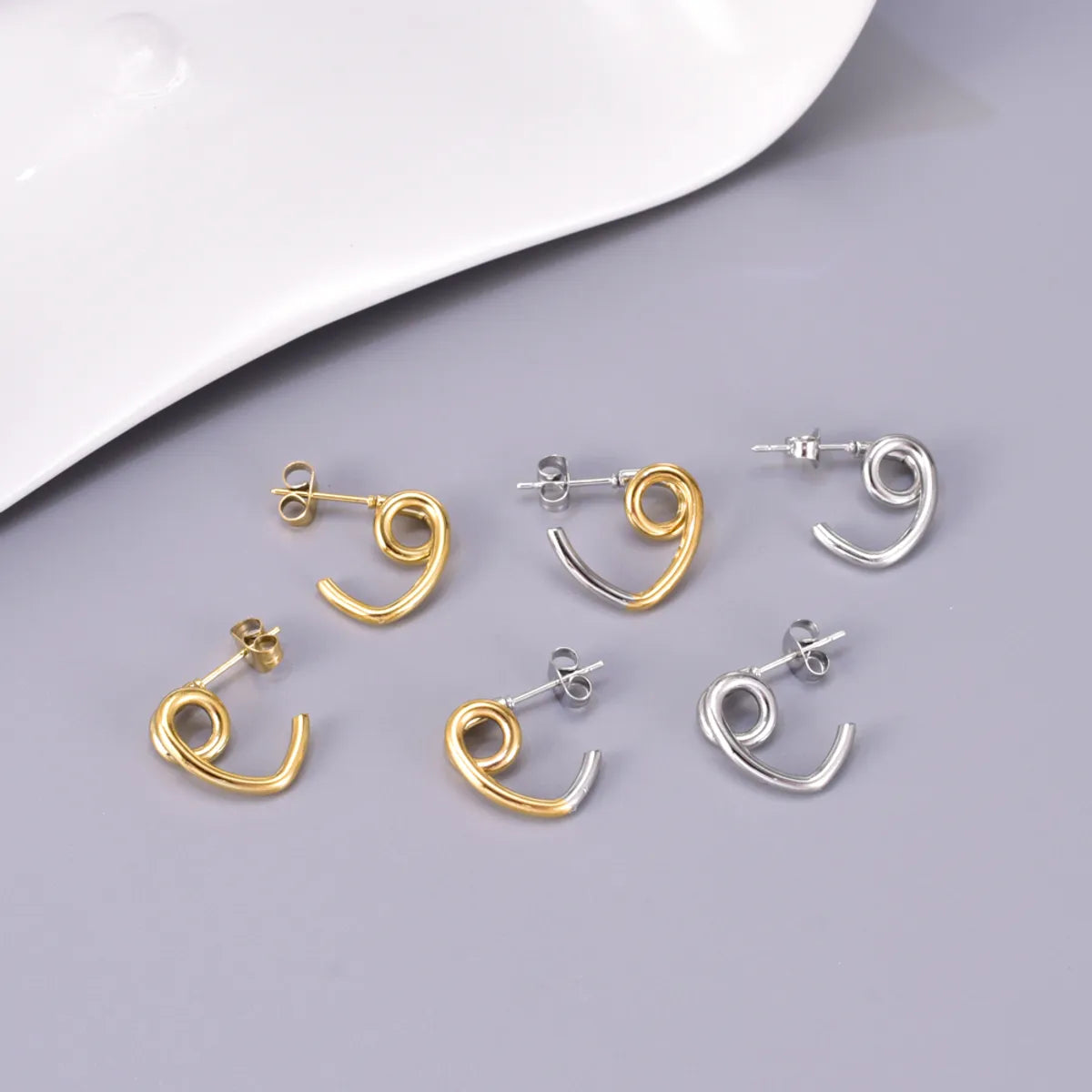 1 Pair Simple Style Color Block Plating Titanium Steel Gold Plated Ear Studs