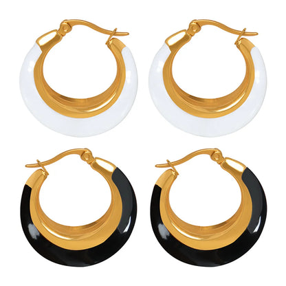 1 Pair Simple Style Color Block Plating Titanium Steel Hoop Earrings