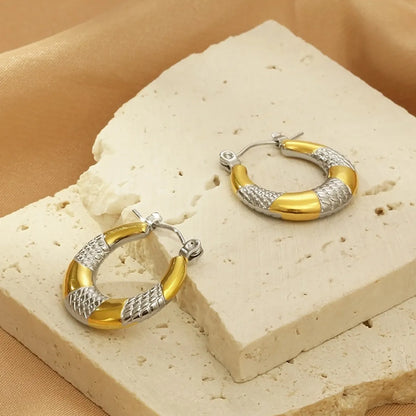 1 Pair Simple Style Color Block Stainless Steel 18K Gold Plated Earrings