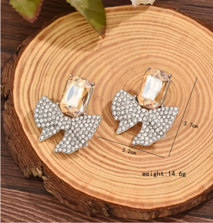 1 Pair Simple Style Commute Bow Knot Inlay Alloy Rhinestones Ear Studs