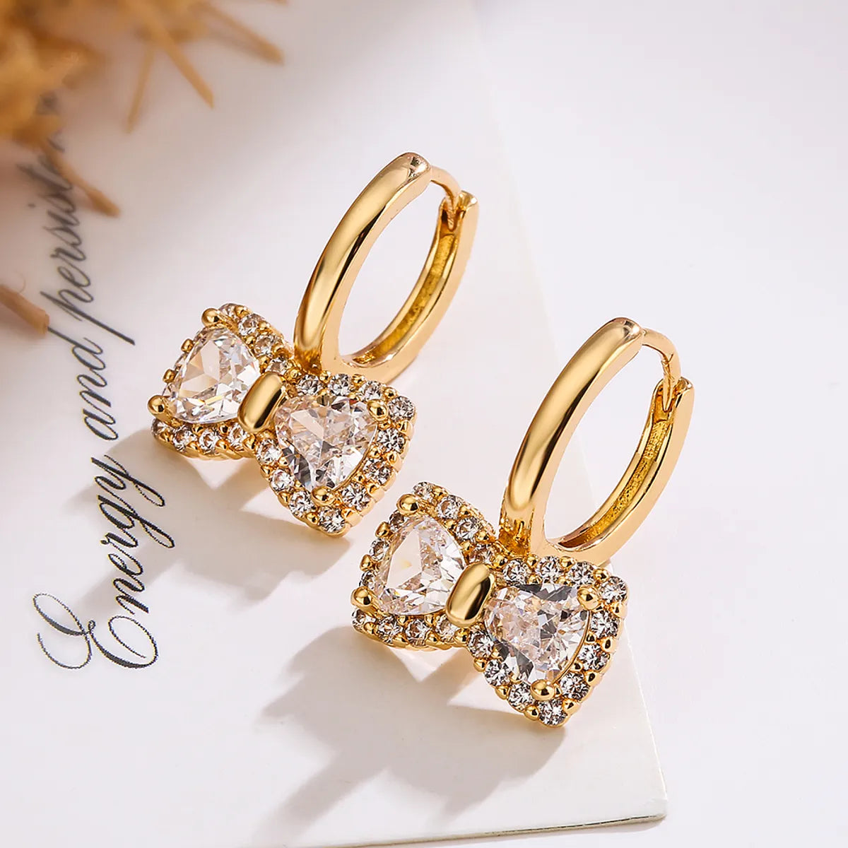 1 Pair Simple Style Commute Bow Knot Rectangle Snowflake Plating Inlay Copper Zircon 18k Gold Plated Earrings