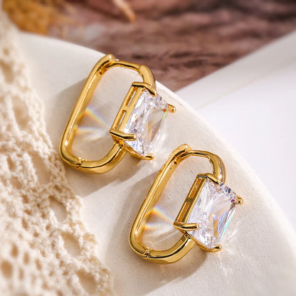 1 Pair Simple Style Commute Bow Knot Rectangle Snowflake Plating Inlay Copper Zircon 18k Gold Plated Earrings