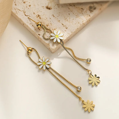 1 Pair Simple Style Commute Butterfly Daisy Plating Inlay Copper Zircon 18k Gold Plated Drop Earrings