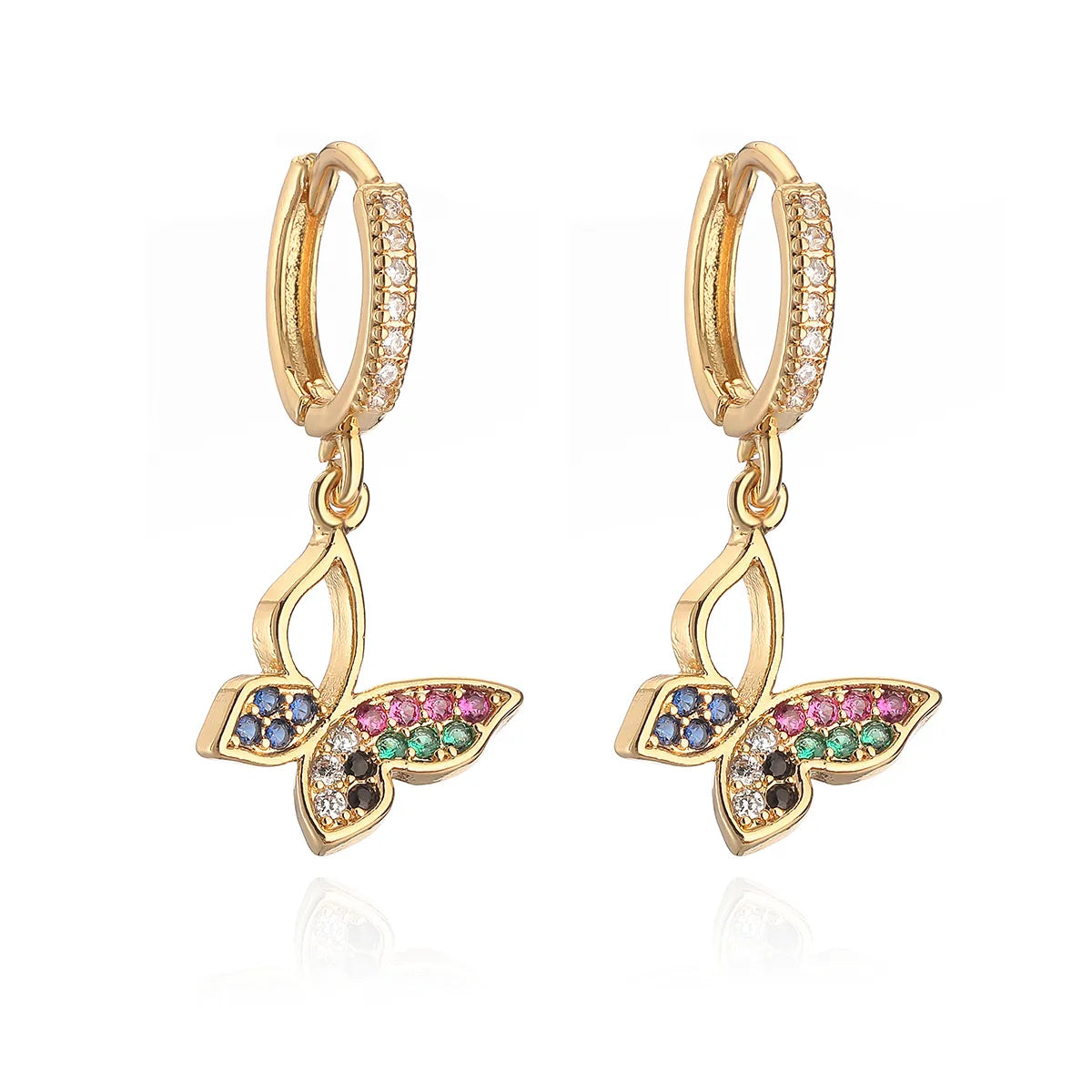 1 Pair Simple Style Commute Butterfly Plating Inlay Copper Zircon 18k Gold Plated Drop Earrings