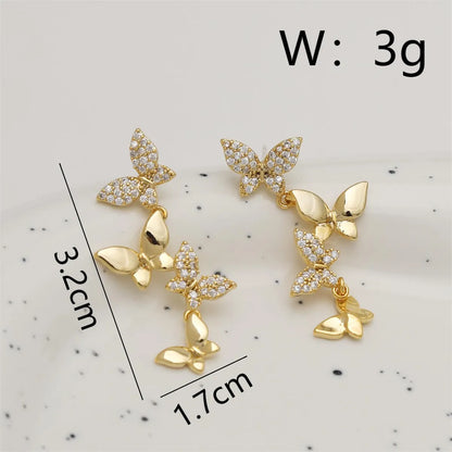 1 Pair Simple Style Commute Butterfly Plating Inlay Copper Zircon 18K Gold Plated Ear Studs