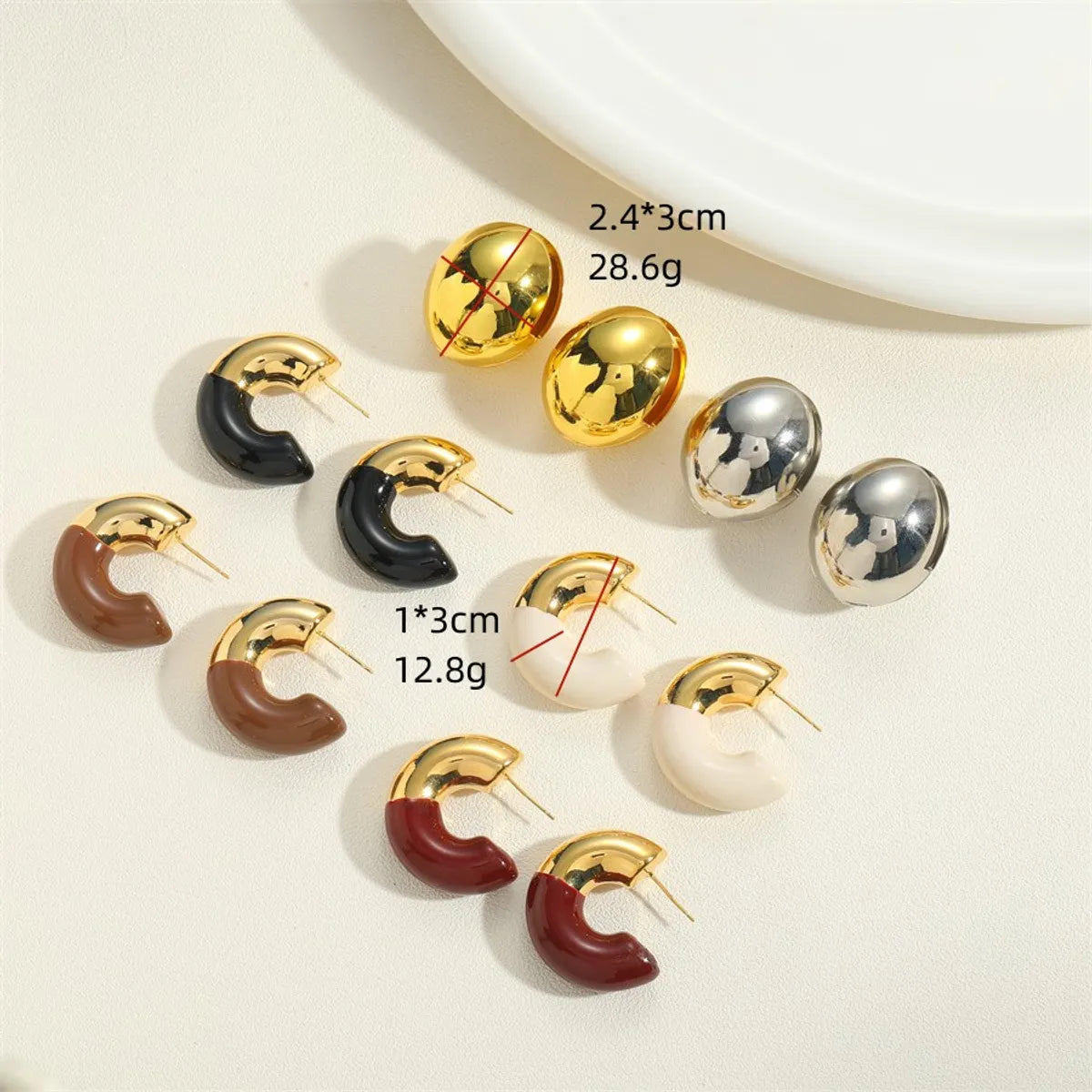 1 Pair Simple Style Commute C Shape Ball Epoxy Plating Brass 18k Gold Plated Ear Studs