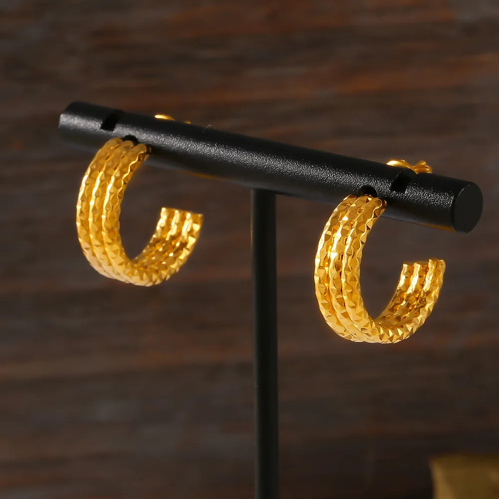 1 Pair Simple Style Commute C Shape Lines Layered Plating 304 Stainless Steel 18K Gold Plated Ear Studs