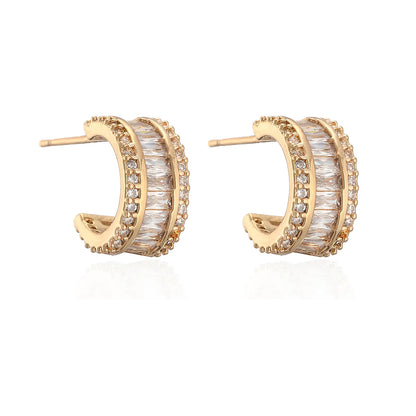 1 Pair Simple Style Commute C Shape Plating Inlay Copper Zircon 18k Gold Plated Earrings