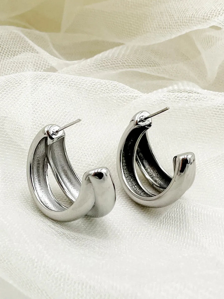 1 Pair Simple Style Commute C Shape Polishing Stainless Steel Ear Studs